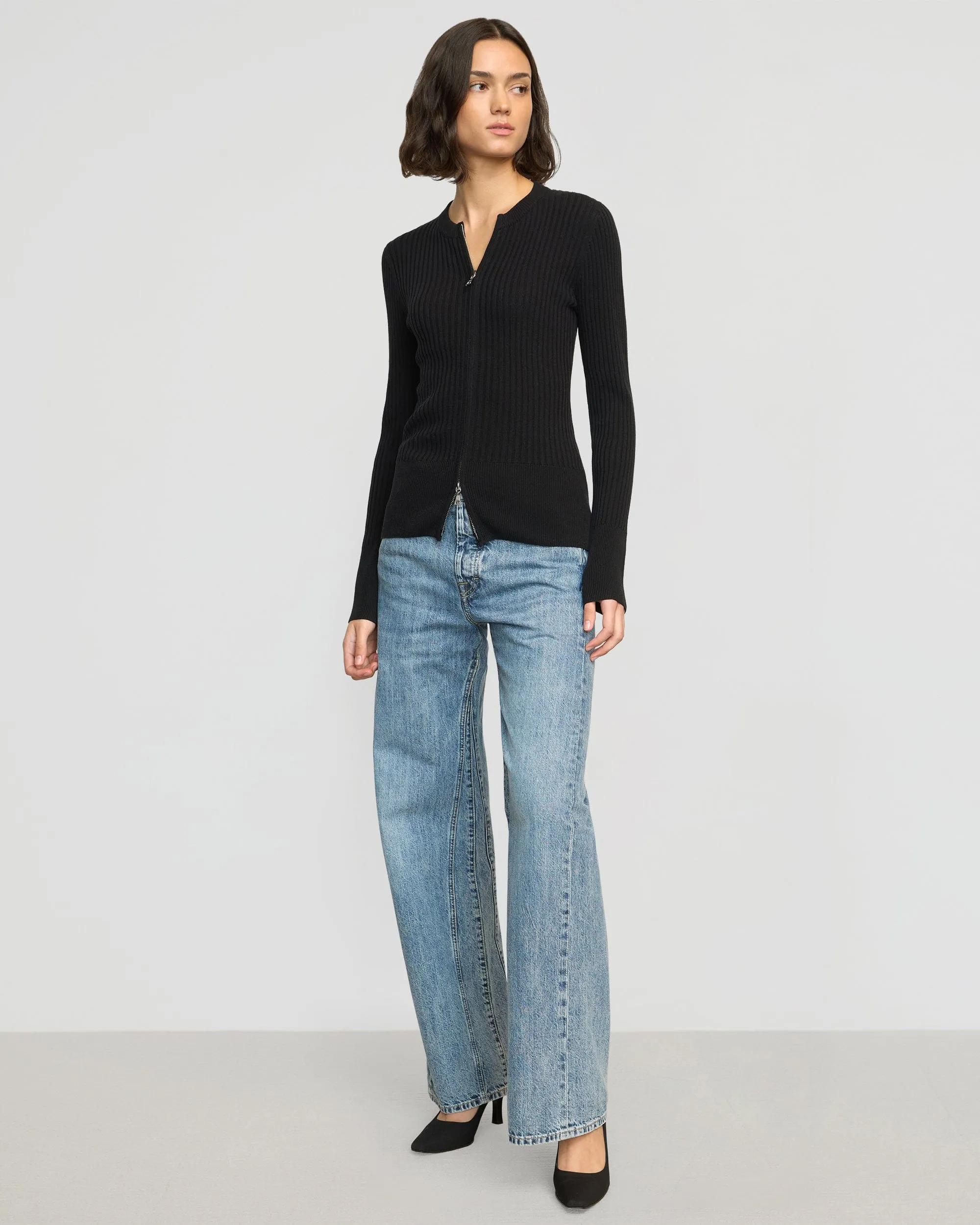 Breathable fabric Kayla Ribbed Two-Way Zip Sweater