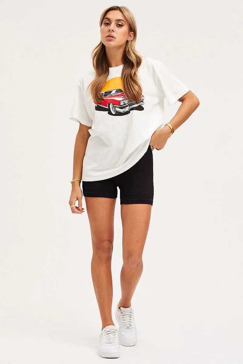 White Graphic T Shirt Short Sleeve Elite Vibe