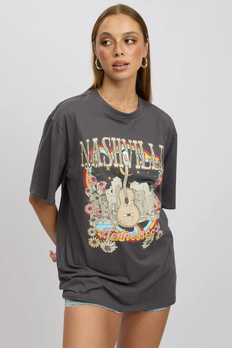 Grey Graphic Tee Short Sleeve Relaxed Style