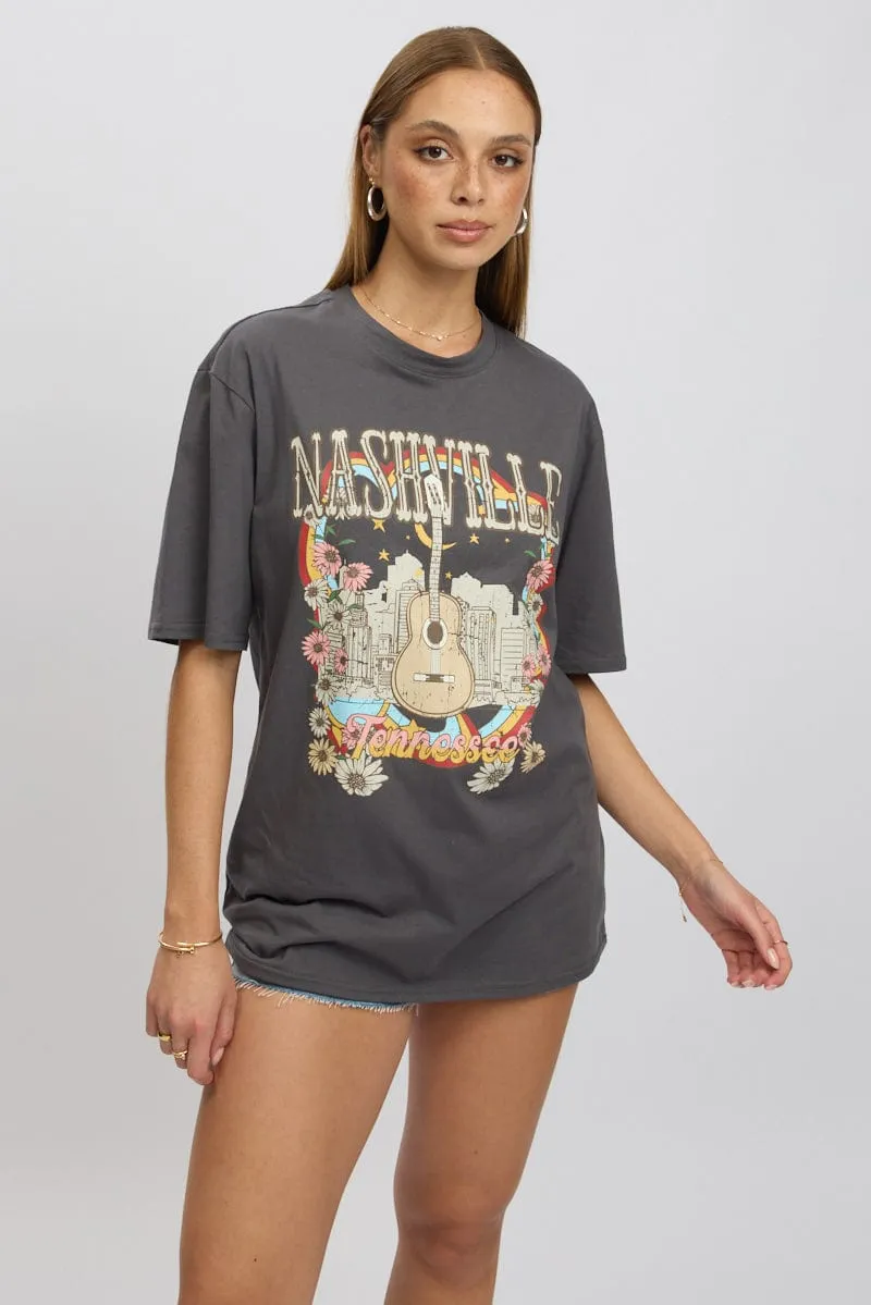 Casual Skirt Grey Graphic Tee Short Sleeve