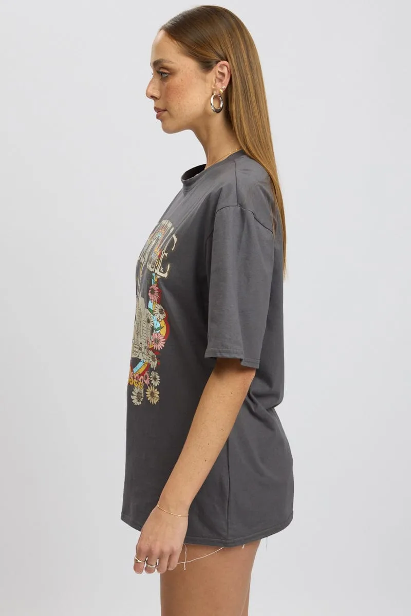 Grey Graphic Tee Short Sleeve Comfortable Shorts