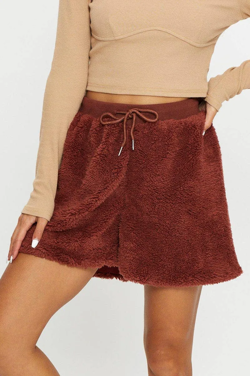 Athletic Look Easy Movement Brown Teddy Shorts