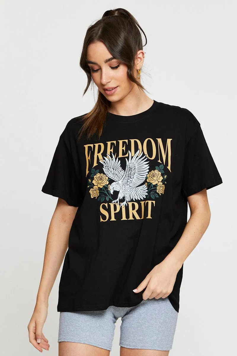 Black Graphic T Shirt Short Sleeve Effortless Style Classic Wear