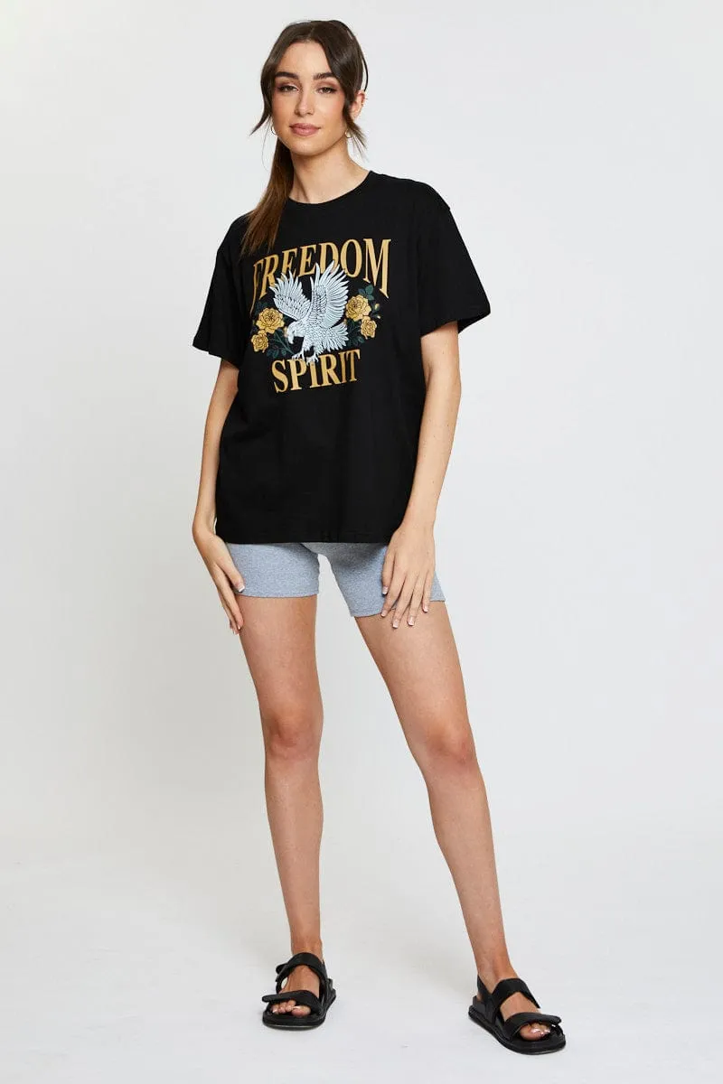 AbrasionFree Edging Black Graphic T Shirt Short Sleeve