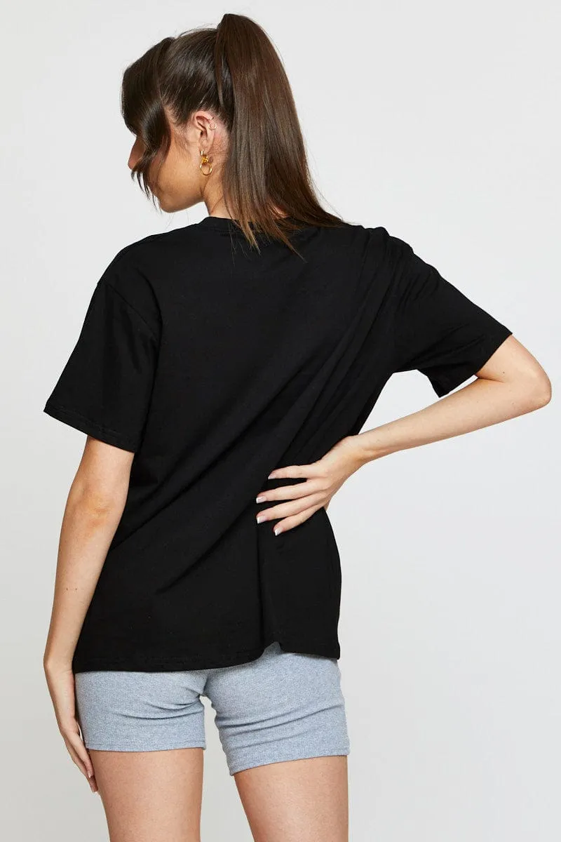 Black Graphic T Shirt Short Sleeve Luxury Touch Modern Fashion