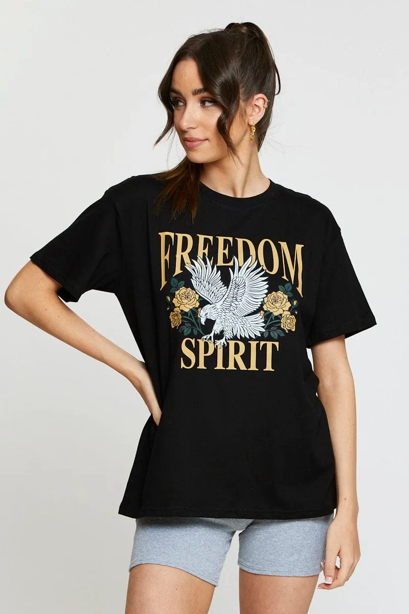 Black Graphic T Shirt Short Sleeve Self Love