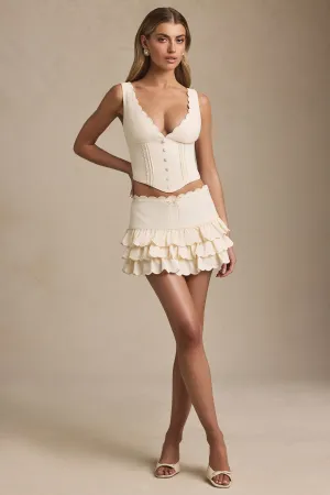 Comfort Waistline Fresh Style Layered Ruffled Low-Rise Mini Skirt in Ivory