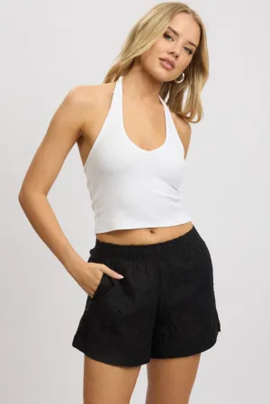 Soft Layers club wear Black Shorts Mid Rise Eyelet Fabric