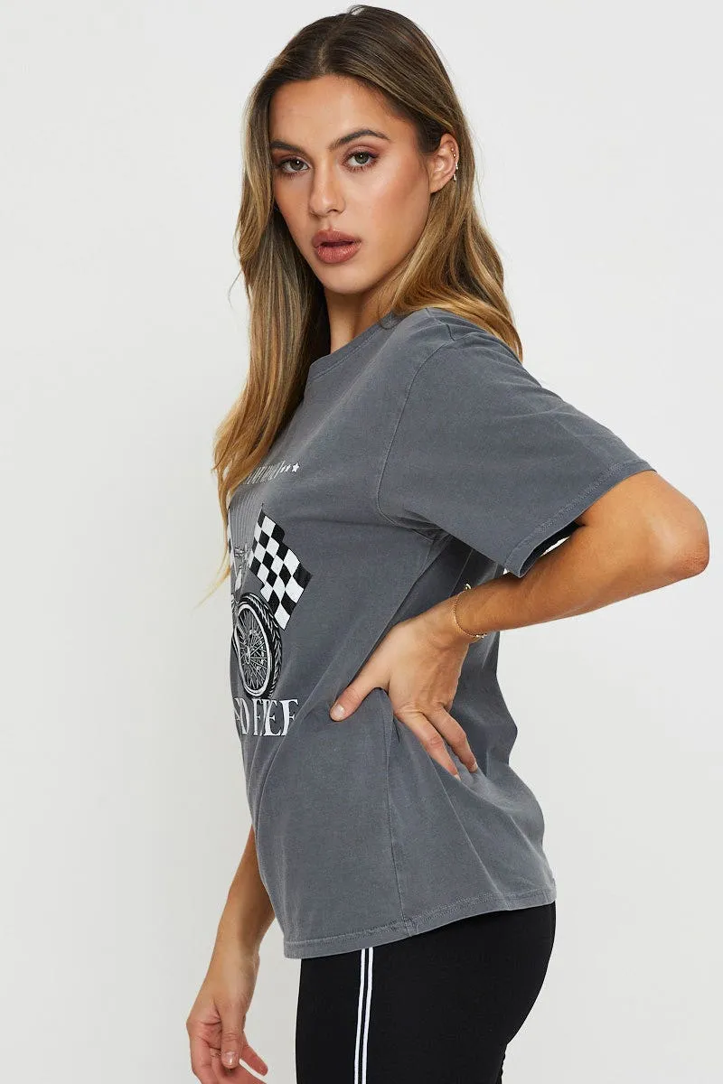 Grey Graphic T Shirt Short Sleeve AdaptiveFit Soft Jersey