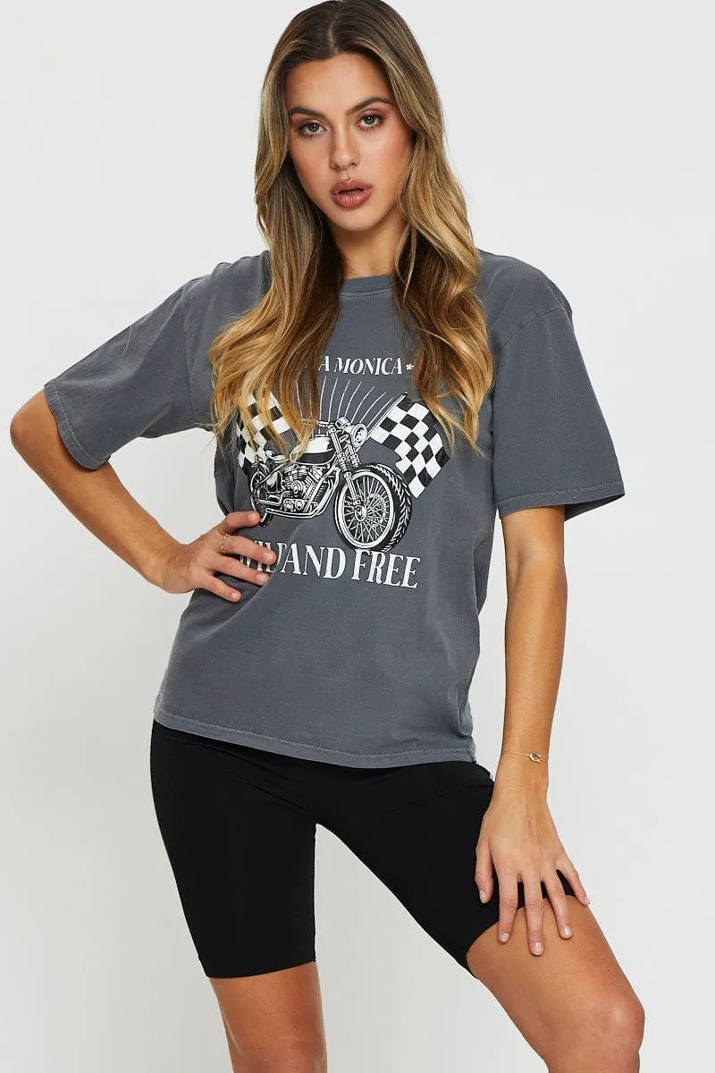 Grey Graphic T Shirt Short Sleeve AntiFadeTechnology
