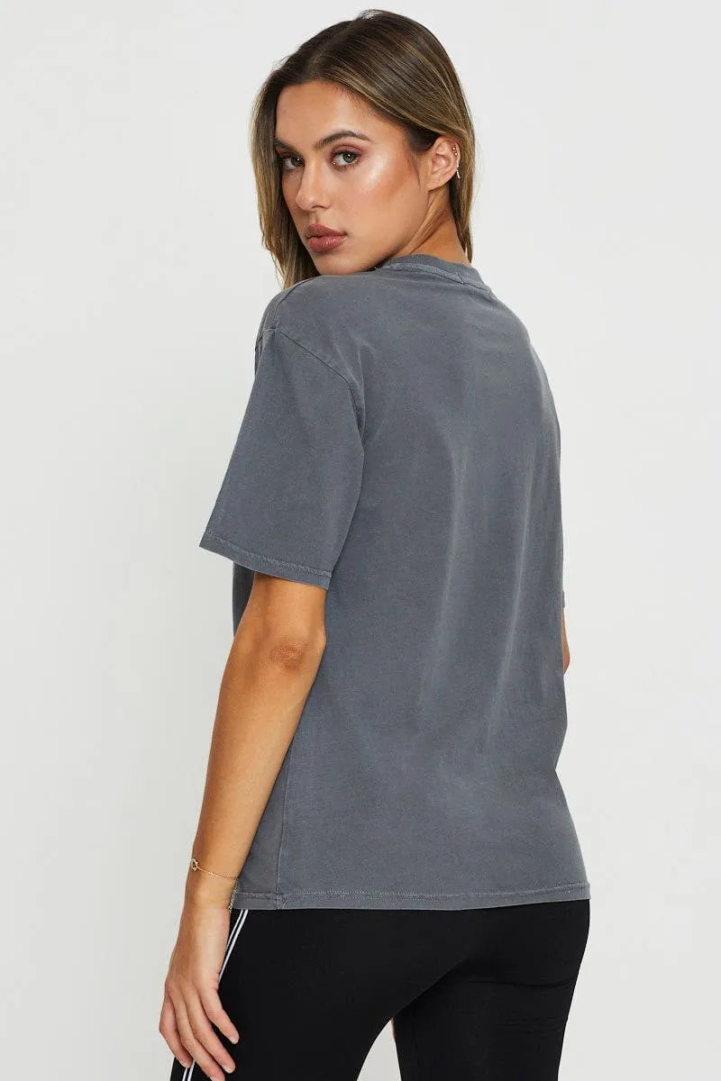 VentilatedMesh Casual Outfit Grey Graphic T Shirt Short Sleeve