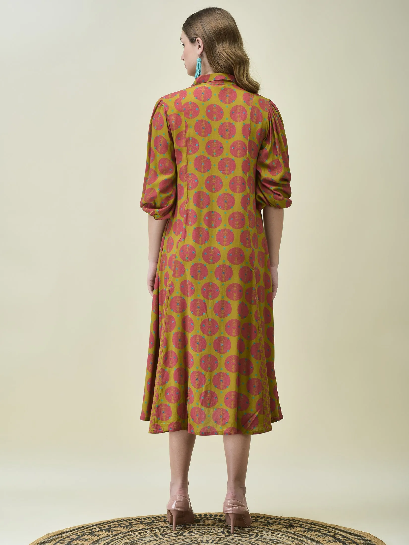 Soft Sweater Fine Weave Women Liva Rayon Olive Bandhani Print Dress
