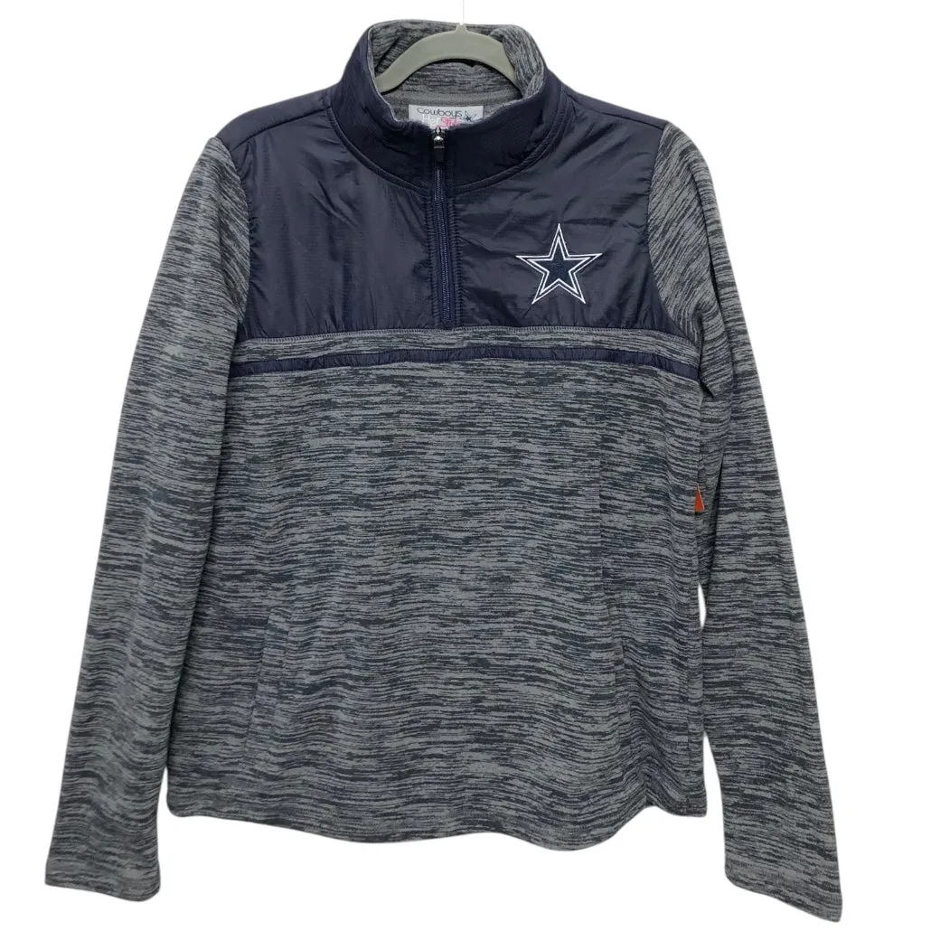Flexible Waistline Organic Ease Sweatshirt Collar By Herstyle In Blue & Grey, Size:M