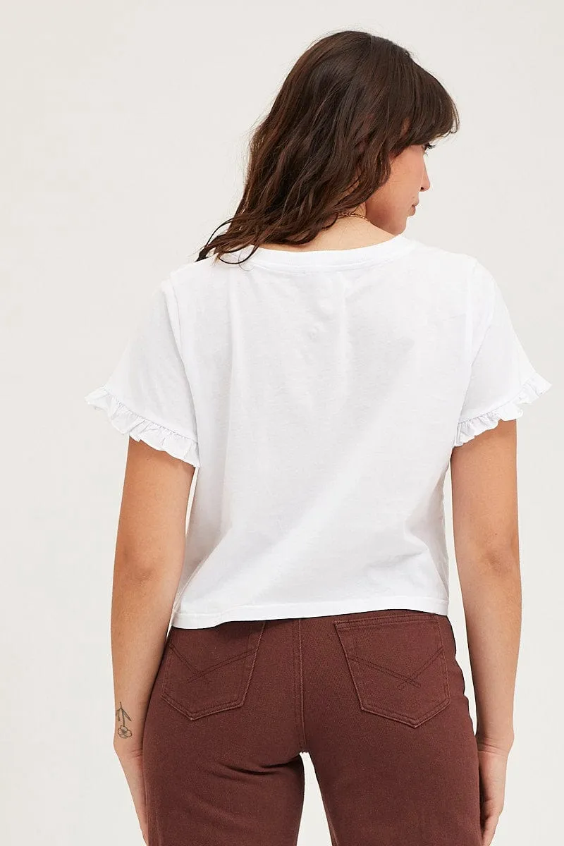 Self Love White Frill Detail T Shirt Short Sleeve
