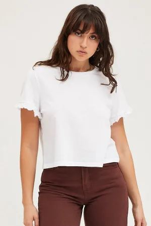 White Frill Detail T Shirt Short Sleeve Casual Wear FrictionReducing Lining