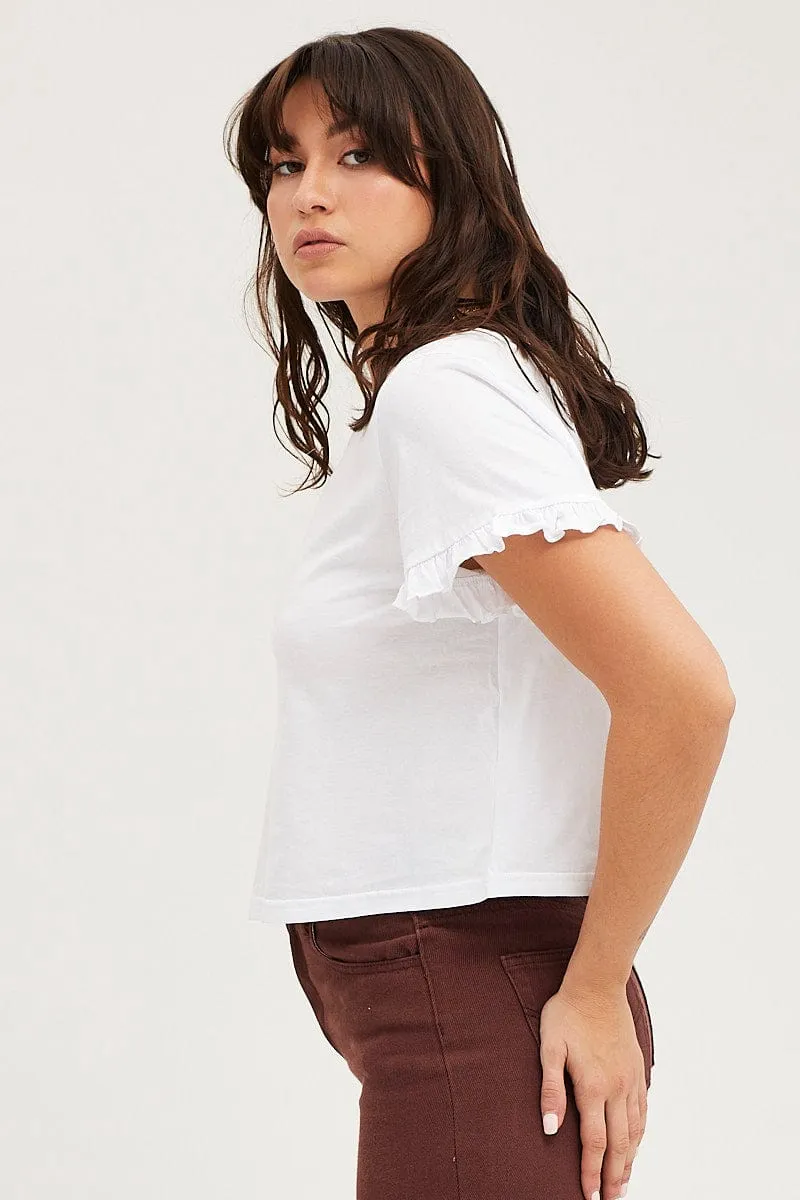 DurableThreadwork NoSlipWaistband White Frill Detail T Shirt Short Sleeve