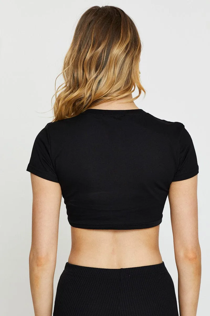 Festival Air Cold Weather Black Crop Top Short Sleeve