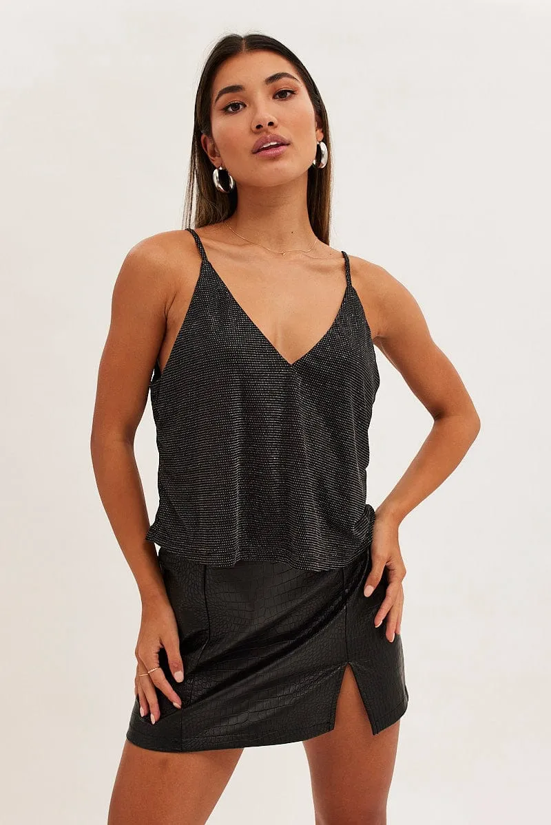 Black Diamonte Jersey V Neck Cami Chic Accessory Modern Design