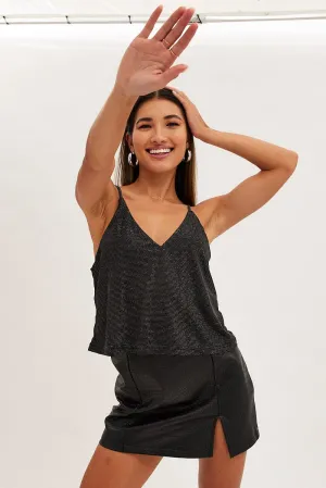 Black Diamonte Jersey V Neck Cami Hero Tale
