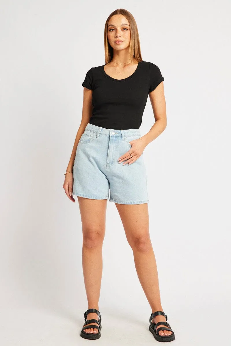 Active Wear Black T Shirt Short Sleeve V Neck