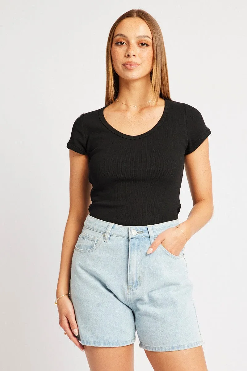 Black T Shirt Short Sleeve V Neck Fashionable Look MoistureWicking Technology