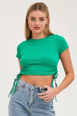 Green T-Shirt Short Sleeve Crew Neck Layered Skirt Nature Base