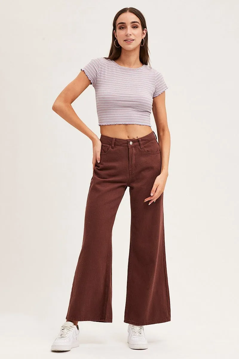 Stripe Crew Neck Short Sleeve Crop T-Shirt Urban Cool