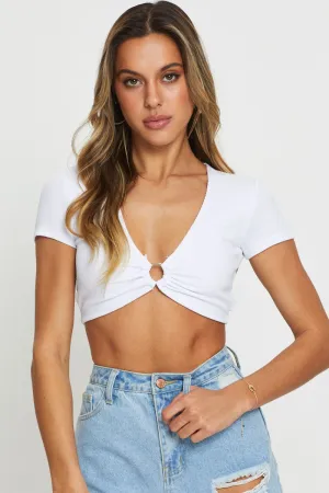 White Crop Top Short Sleeve King Mode World Glow