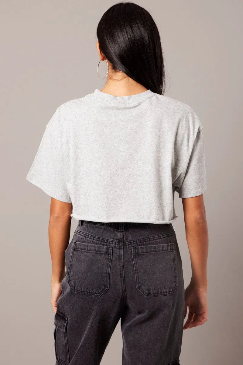 Grey Graphic Tee Short Sleeve Stretchable Armholes