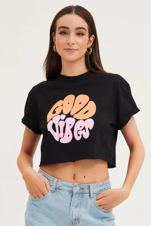 Feminine Appeal Anti Odor Technology Black Graphic T-Shirt Short Sleeve