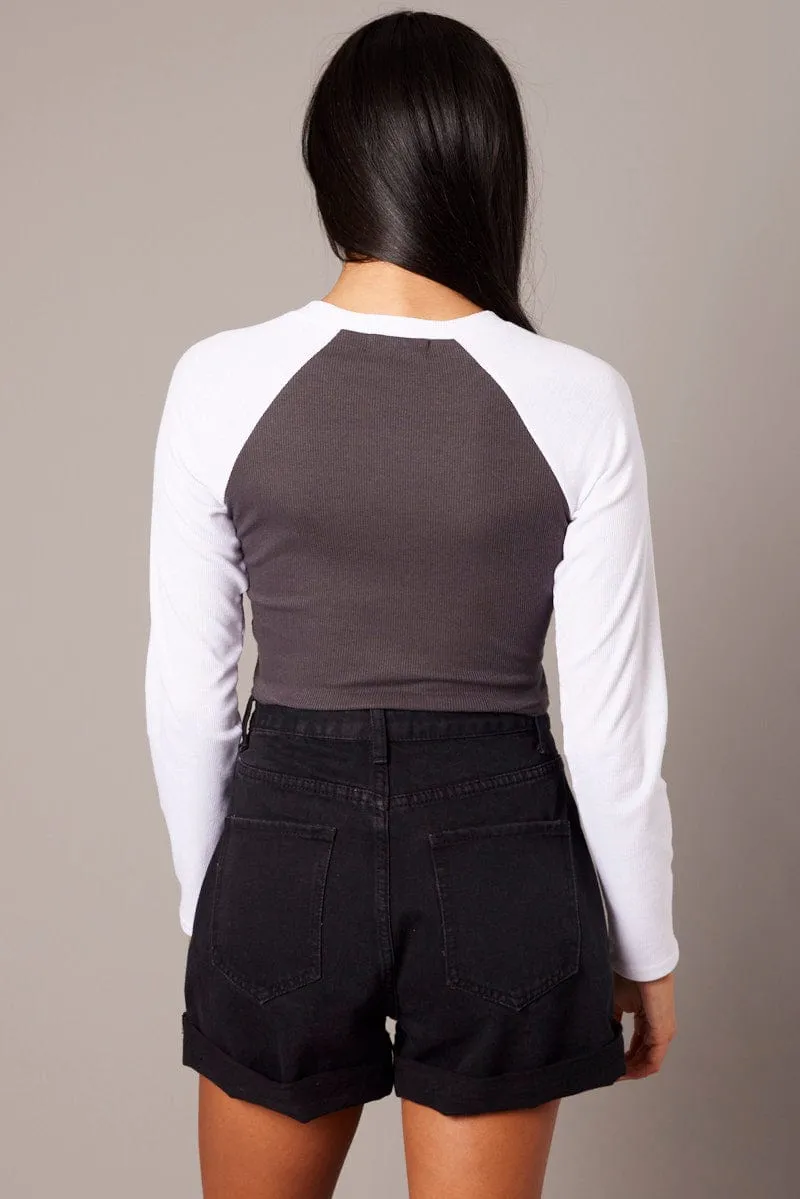 Grey Graphic Tee Long Sleeve Essential Clothing Heathered Texture