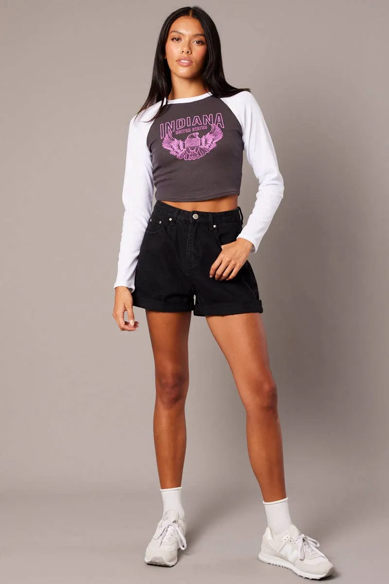 Active Wear Classic Layer Grey Graphic Tee Long Sleeve