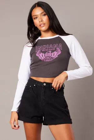 Minimal Style Trend Comfy Comfort Grey Graphic Tee Long Sleeve