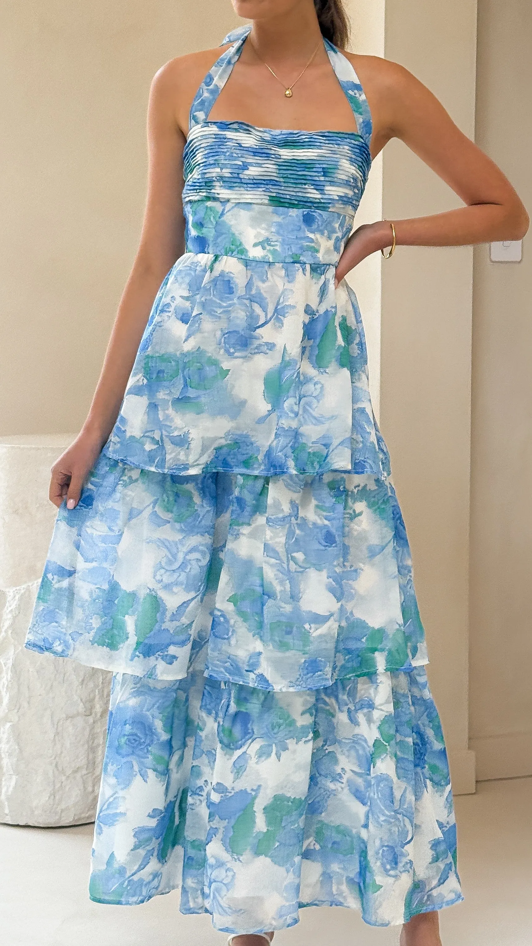 Mesh Touch Alice Maxi Dress - Blue Floral