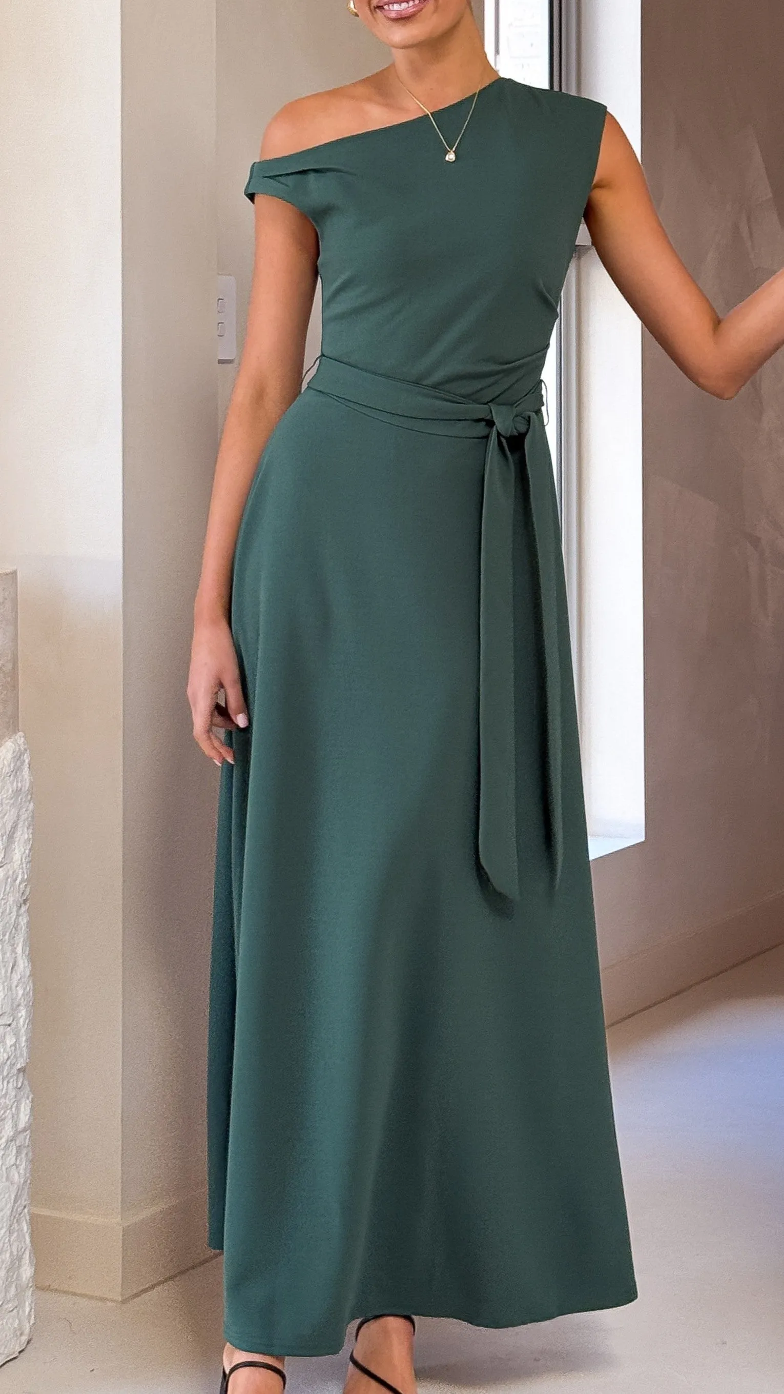 Gemma Maxi Dress - Emerald Green Mesh Glow Organza Air