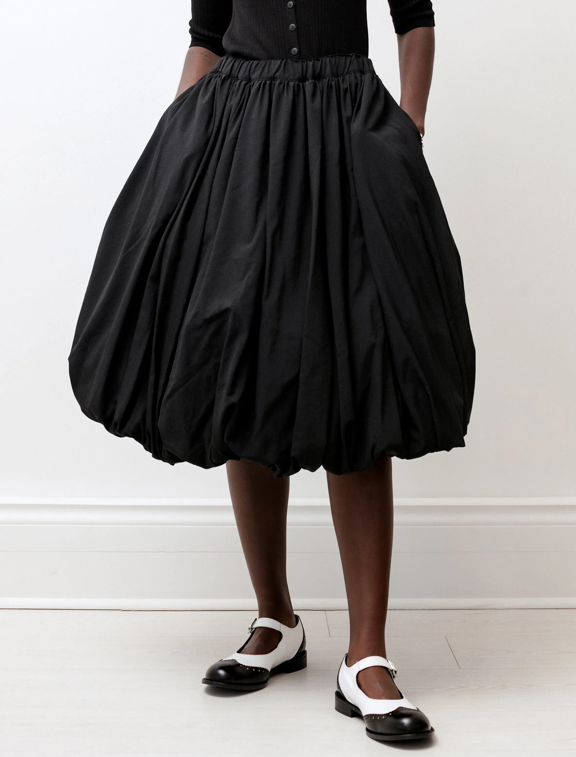 Reinforced Pockets Adjustable Waist Wool Balloon Hem Skirt Black