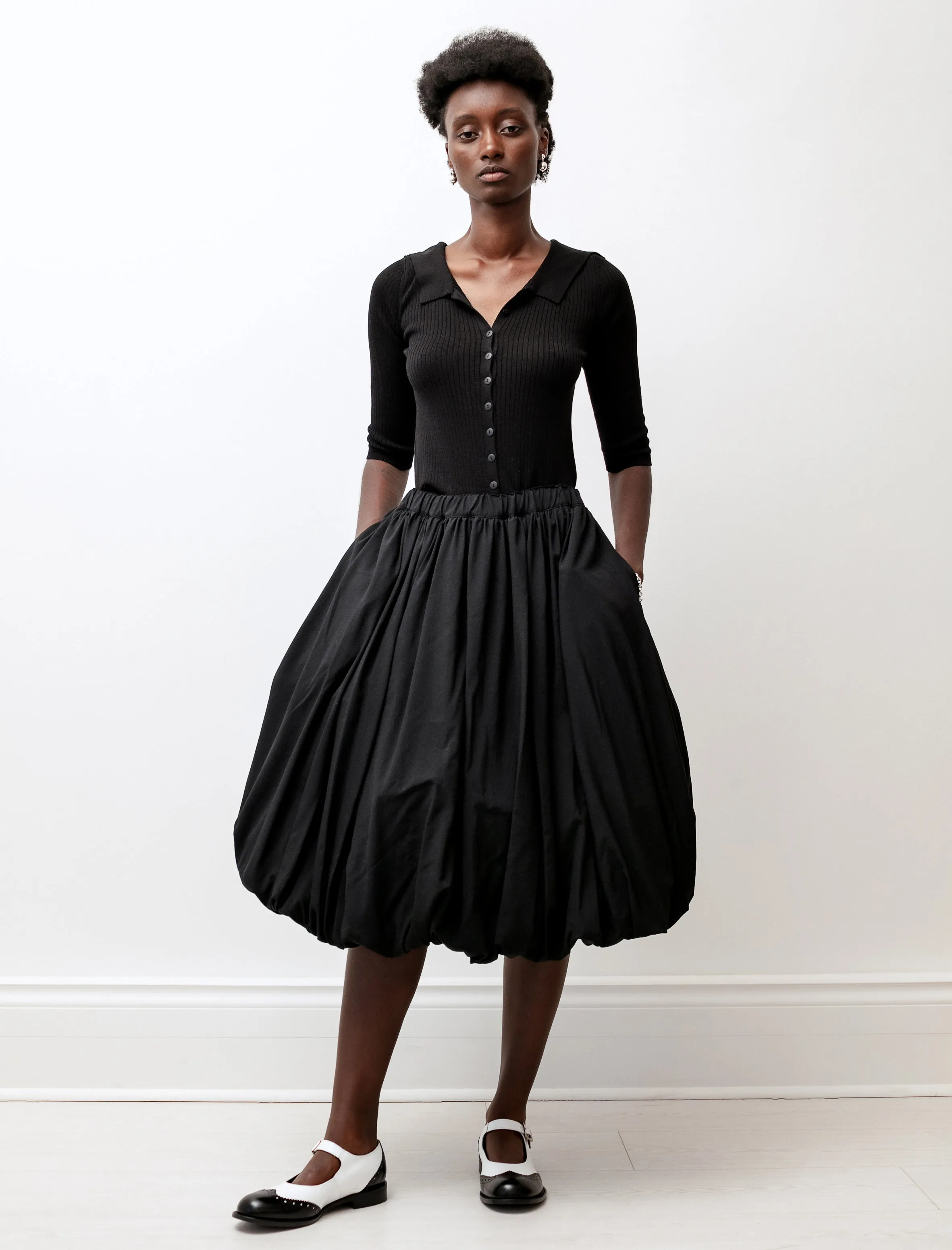 Wool Balloon Hem Skirt Black Smooth Finish Trend Ready