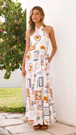 Athea Maxi Dress - Ocean Oasis Print Beautiful floor-skimming dress Rail Glow