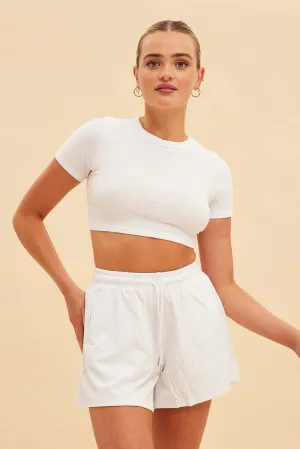 Effortless Wear White Prea Rib Drawstring Short