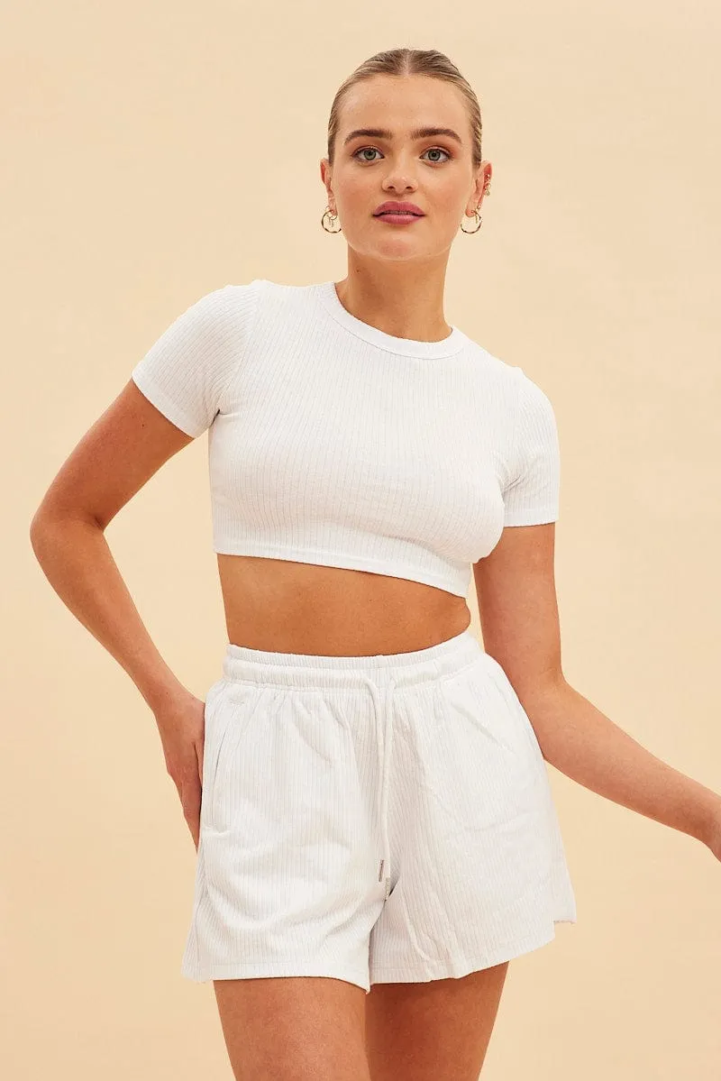 Effortless Wear White Prea Rib Drawstring Short