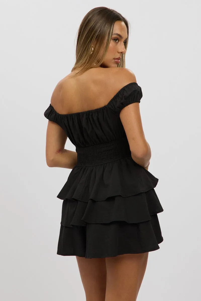 QuickReleaseBuckle Warm Look Black Playsuit Layered Shorts