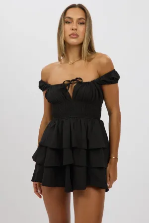 Black Playsuit Layered Shorts Luxury Feel
