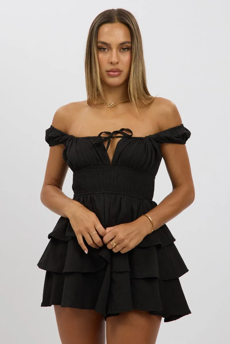 Black Playsuit Layered Shorts campers Sport Mood