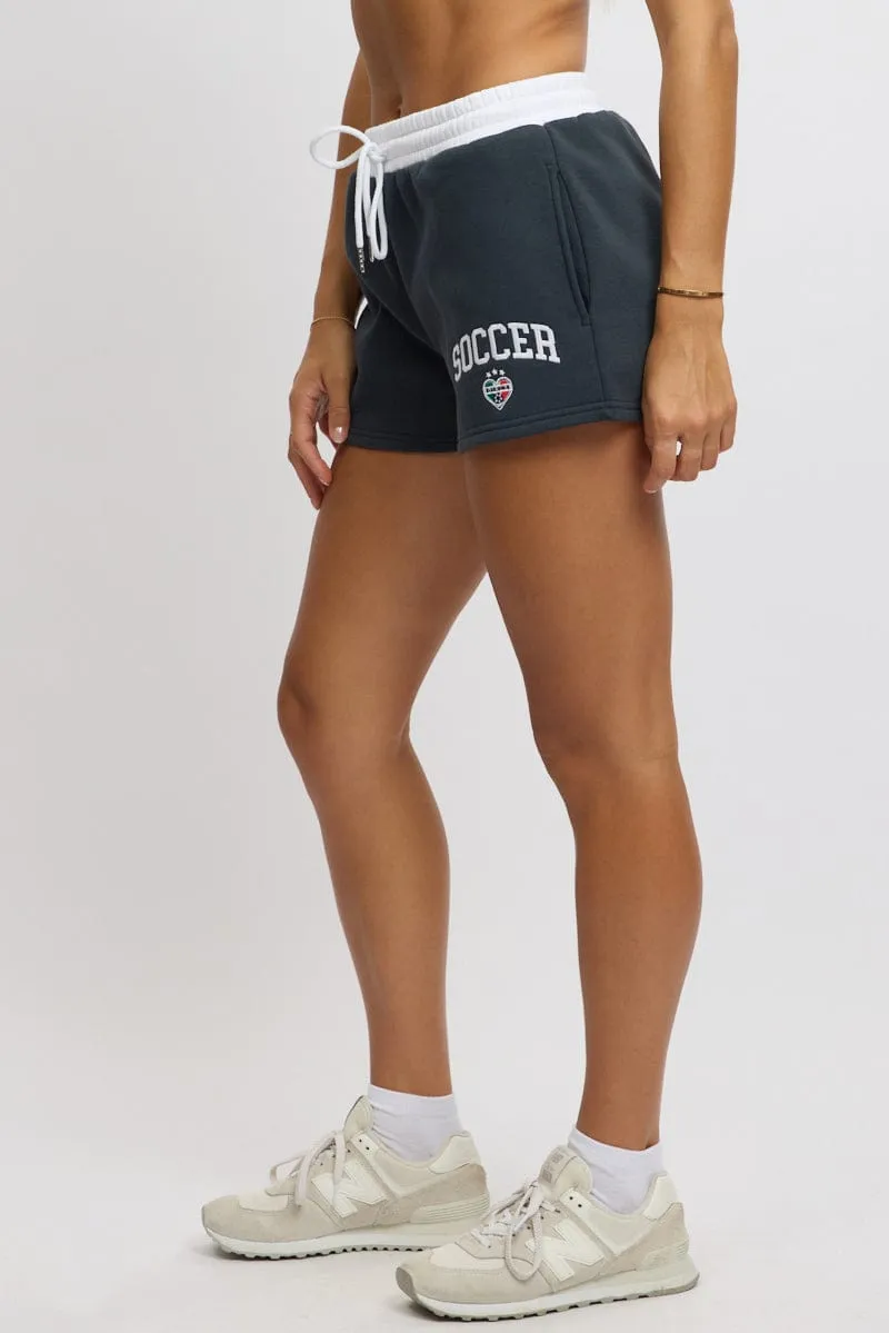 Punk style Blue Track Shorts Contrast Waist Band