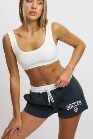 Machine-washable Blue Track Shorts Contrast Waist Band