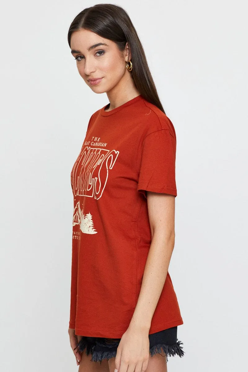 Easygoing Design Brown Graphic T-Shirt Short Sleeve