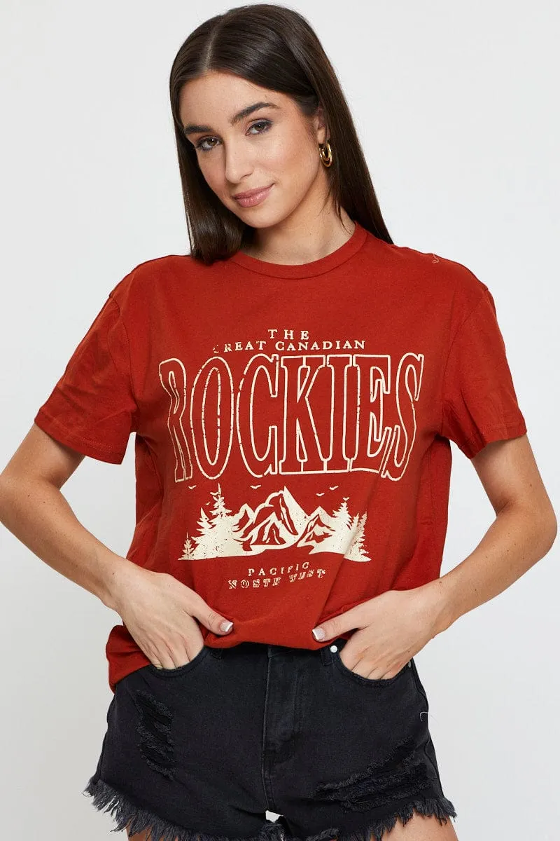 Brown Graphic T-Shirt Short Sleeve Lint Resistant Surface