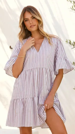 Tarnie Mini Dress - Brown Stripe Smooth inner lining All Season Fashion