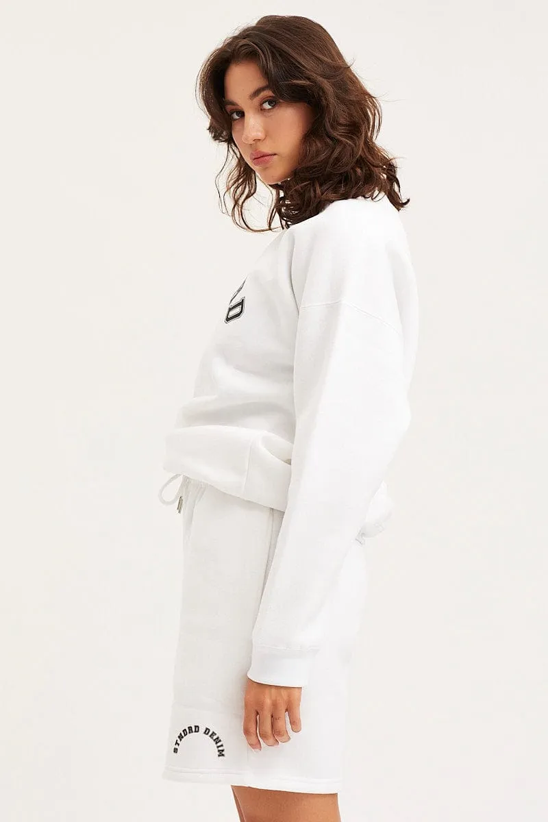 Warm Vibe Convertible Length White Track Shorts High Rise Unisex