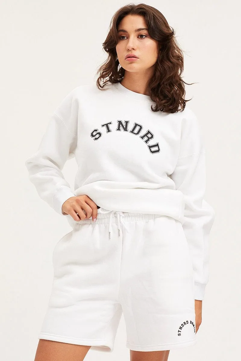 White Track Shorts High Rise Unisex Streetwear